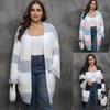 Women S Plus Size Striped V Neck Long Sleeve Knit Cardigan Coat