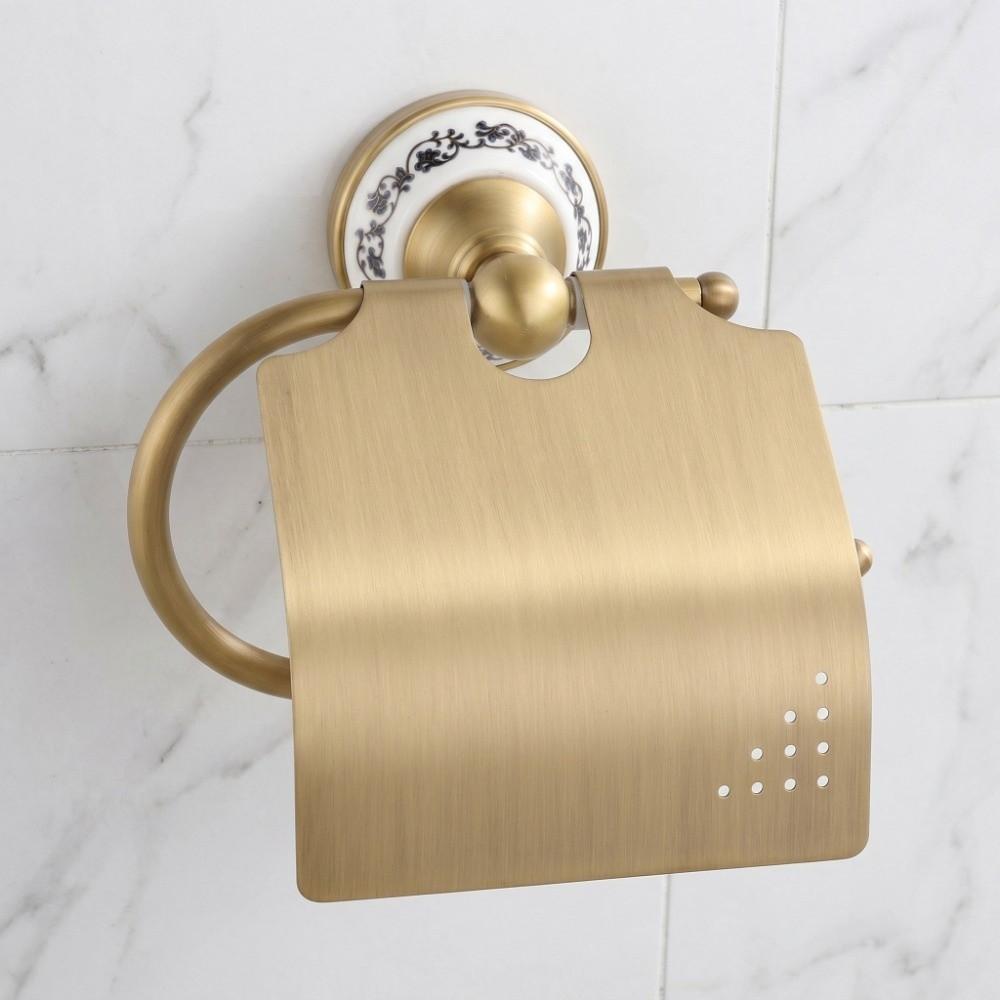 Brass Blue and White Porcelain Paper Towel Holder Tissue Holder  Bathroom Restroom Toilet
