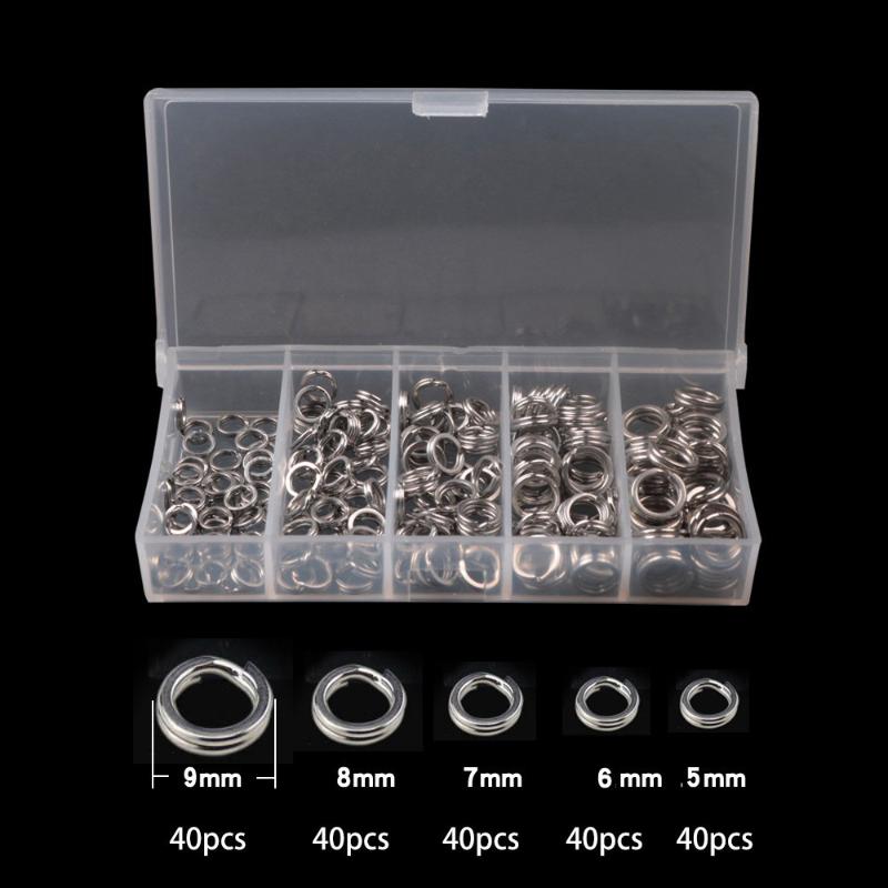 5 Size Stainless Steel Fishing Split Rings High Strength Large Tensile Force Lure Connector Loop Set 200Pcs For Tackle Box