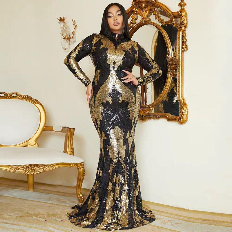 Cross-Border European and American High-End Long-Sleeved Elegant Dress, Long Sequined Birthday Party Evening Dress, Bridesmaid Dress, Dress