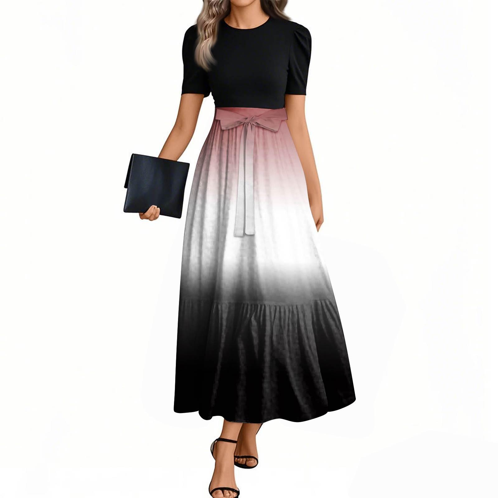 

Женские модные повседневные платья с поясом, короткими рукавами и круглым вырезом, с принтом, элегантные, темпераментные M белый