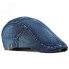 Vintage Washed Denim Beret for Men & Women Summer Breathable Flat Cap Simple Retro Newsboy Hat Adjustable Forward Cap
