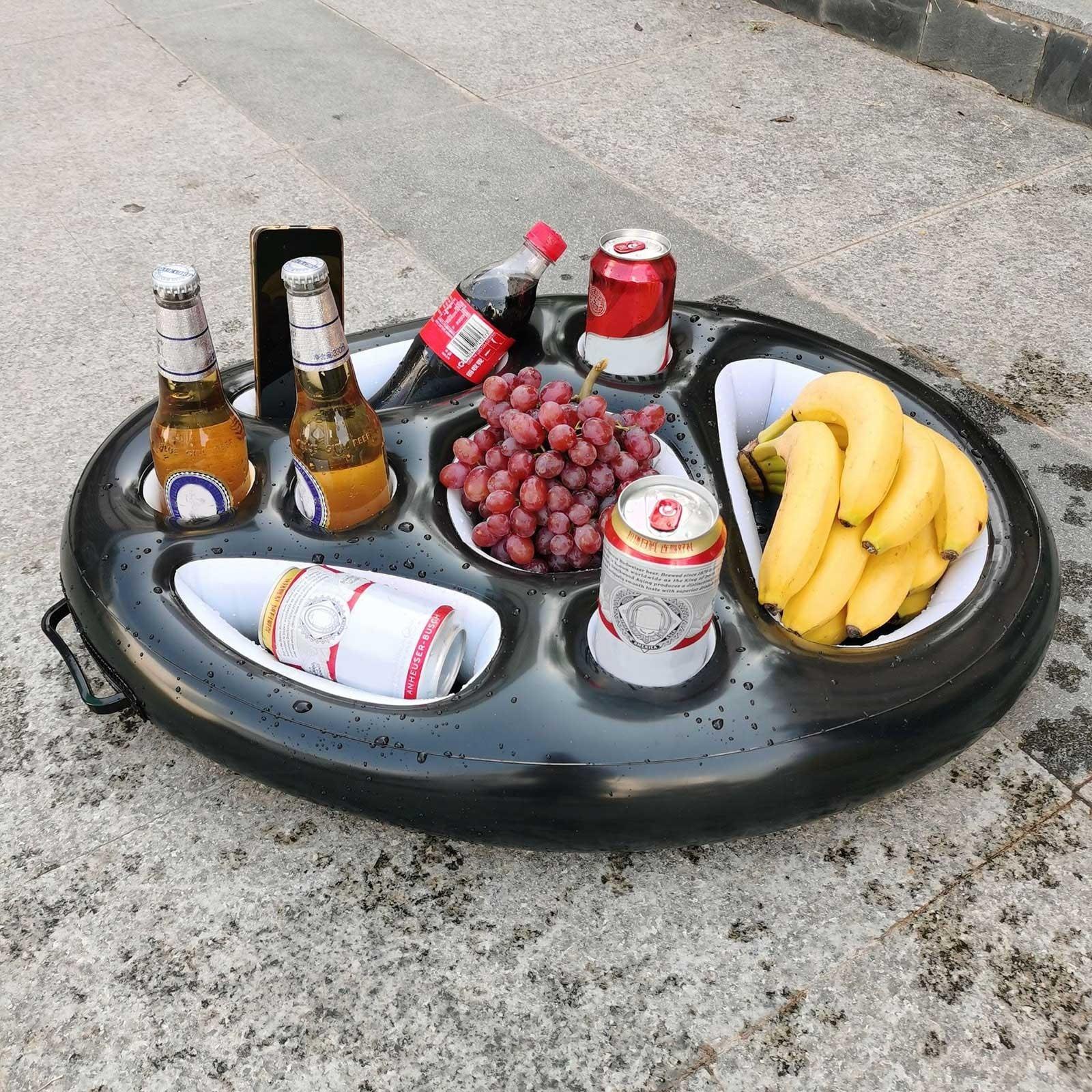 

Надувной держатель для напитков, подстаканник, пористые фрукты, красное вино, мобильный телефон, вода, надувная ледяная кровать, тарелка для бассейна One Size чёрный