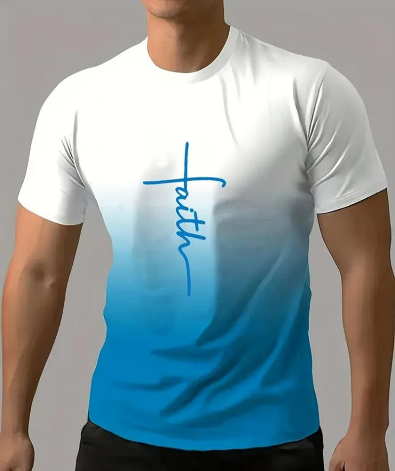 Summer Casual Men's T-Shirt Daily Outdoor Loose Comfortable Short Sleeves Fashionable Street Style Gradient Color Top Tees