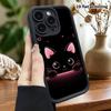 Phone Case: 2D Flat Design Suitable for iPhone 18, 17, 16, 15, 14, 13 Pro Stepped Protective Case, Probe Pink Light Little Black Cat, Christmas and Ha