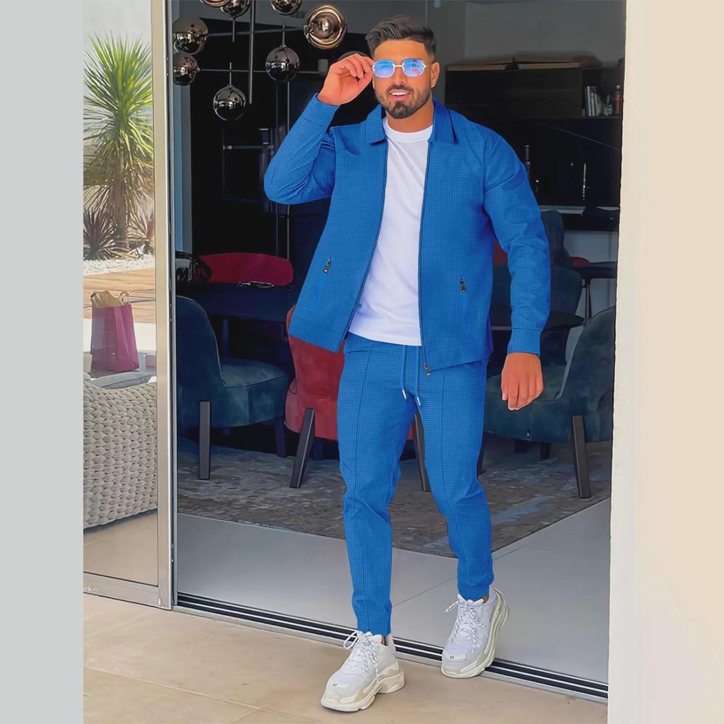 Pánský oblek s vaflovým sakem a kalhotami - evropský a americký ležérní všestranný styl