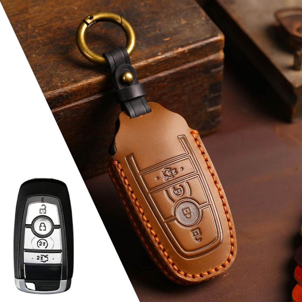 HALLMO Genuine Leather Car Key Case Cover For Ford