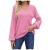 Women's Casual Loose Fitting Solid V-neck Long Sleeved V-neck T-shirt Women's Top