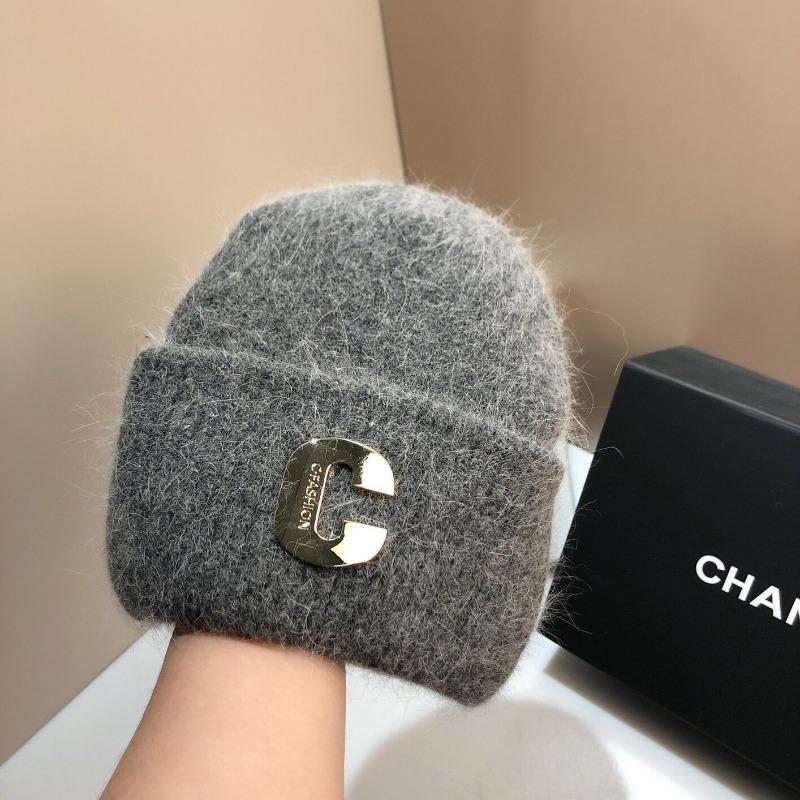 Big Head Circumference Rabbit Hair Knitted Hat Autumn and Winter Women's C Letter Tide White Gray Thickened Warm Ski Ear Protection Wool Cold Hat