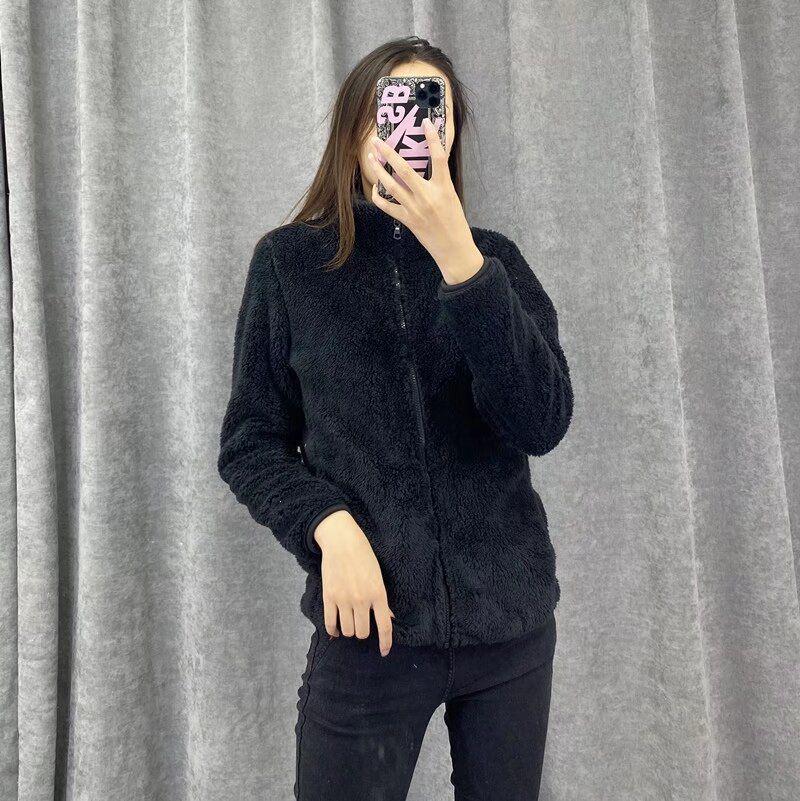 Women's Long Pile Fleece Jacket - Zipper Cardigan, Stand Collar, Warm Long Sleeve Top for Autumn/Winter