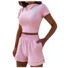 Fashion Womens Sexy Solid  Tracksuit Short Sleeve Tops Sports Shorts Set