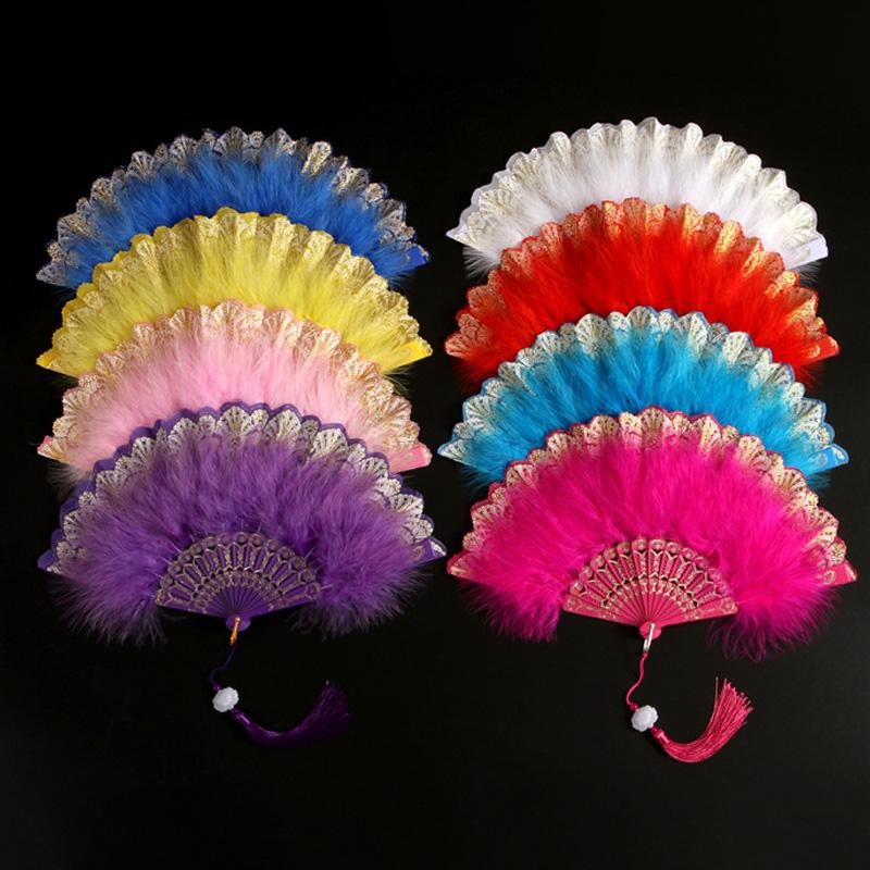 1PC Dance Hand Fan Party Decoration with Pendant Gothic Court Feather Lace Vintage Lolita Folding Fan