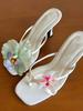 Flowers Decoration Flip Toe Slippers Sexy Square Toe Thin Heel Corss Tied Slip On New Arrivals Fashion Women Shoes