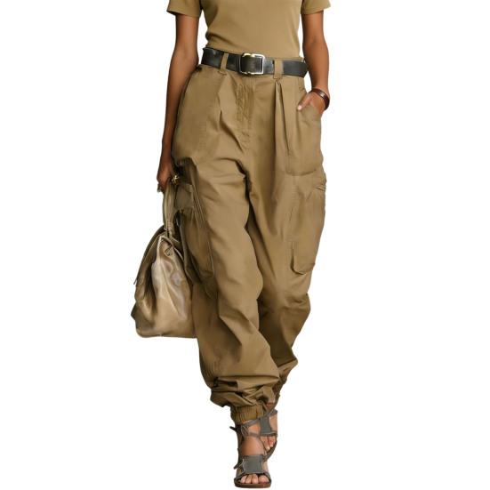 

Cargo Pants Adjustable Leg Openings Full Ankle Length Side Pockets Baggy Trousers Pure Color Loose Fit Street Style Casual Pants M хаки