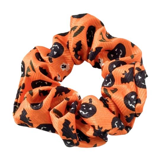 Fluffy Hair Scrunchies Halloween Ties, High Elasticity Scrunchies, Soft Stretchy Bands with Ghost Witch Hat Tie Bat Spider Web Design,