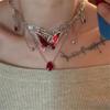 Gothic Red Crystal Butterfly Pendant Sliver Ghost Claw Short Choker Chain Necklace for Women Punk Y2K Charms Jewelry Accessories