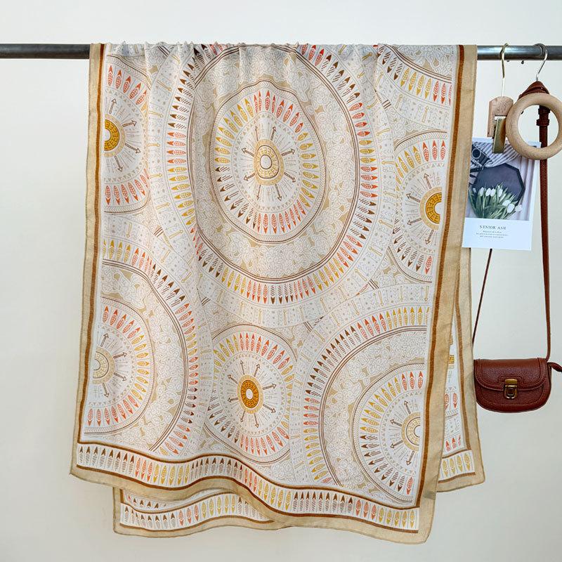Elegant Women Silk Scarf Beach Wrap Shawl Retro Print Ladies Sunscreen Bandanas Hijab Mujer Boho Scarve Pareo Casual Fashion New