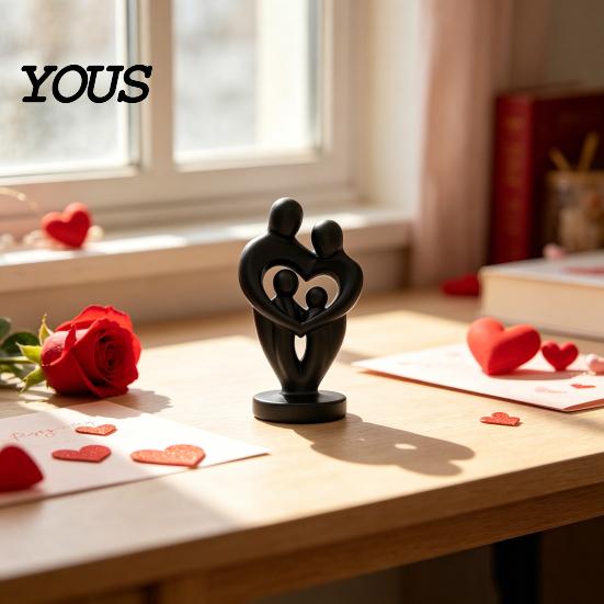 Hollow Love Shape Statue Abstract Woman Statue, Matte Black Resin Art Sculpture, Family of Four Finish Sculpture for Modern Minimalist Home Decor