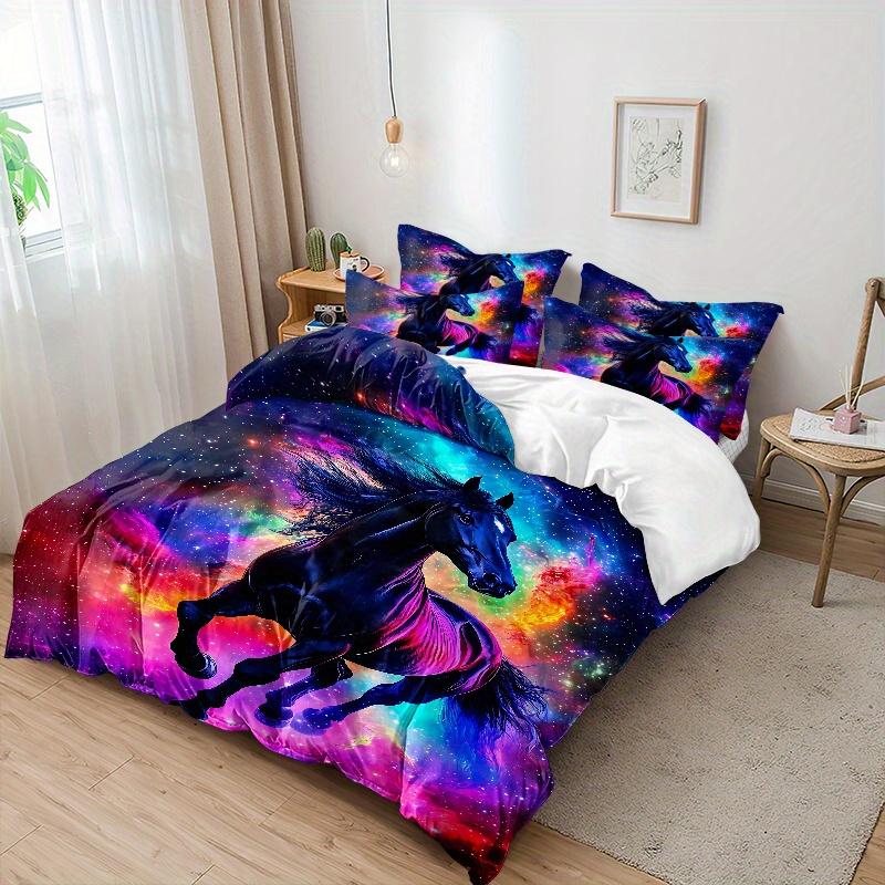3Pcs Duvet Cover Set 1Pc Duvet Cover 2Pcs Pillowcases Without Core Ultra-Soft Comfortable Breathable Horse For Galaxy Nebula