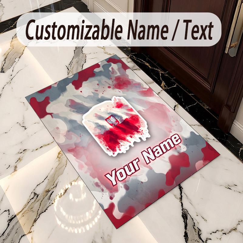 Crystal Velvet Rug Poland Football Print Custom Name Text Floor Mat Home Decor