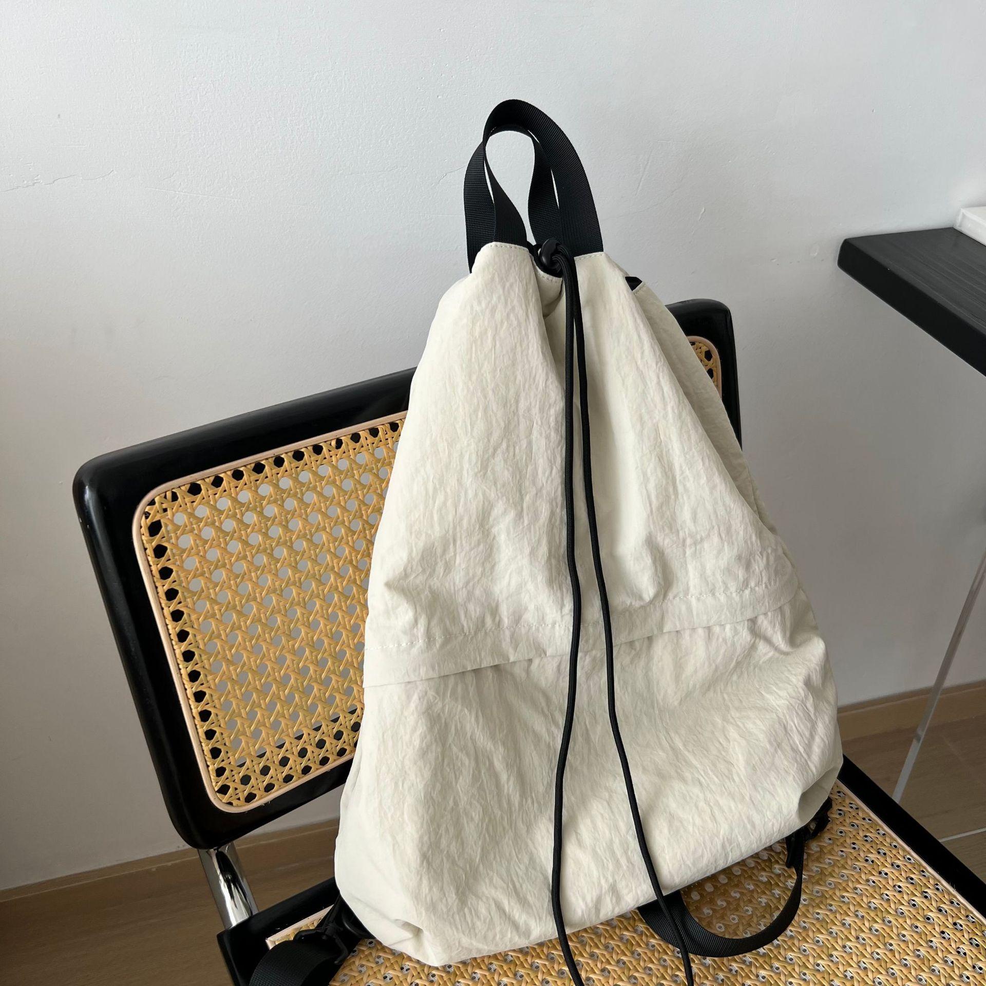 Casual Nyl Lightweight Large Capacity Backpack Summer Women Drawstring Schoolbag Harajuku style Women Bag Trend Travel Mochila бежевый
