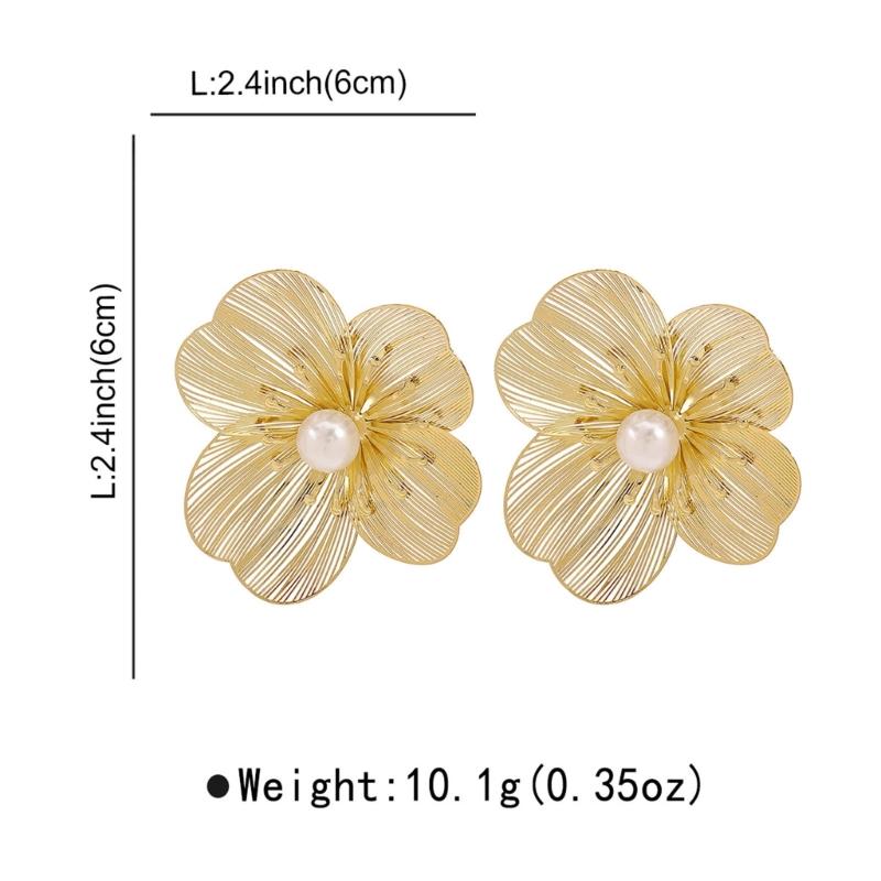 Delicate Flower Cutout Pearls Studs Made from High Quality Alloy with Allergy Resistant Treatments for Comfortable Wear