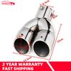 63mm Double Outlet Stainless Steel Chrome Car Muffler Exhaust Pipe Tip End Trim Modified Tail Throat Car Liner Pipe Silver Tools