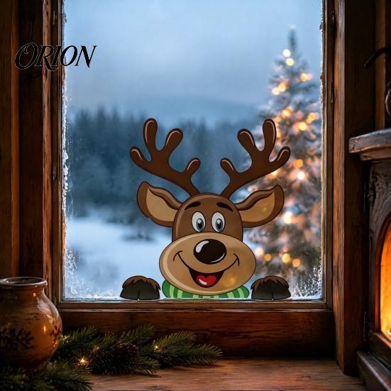 Reusable Winter Window Art Christmas Static Clings, Peeking Santa Reindeer Stickers, Removable Festive Decorations No?Glue Cartoon Decals