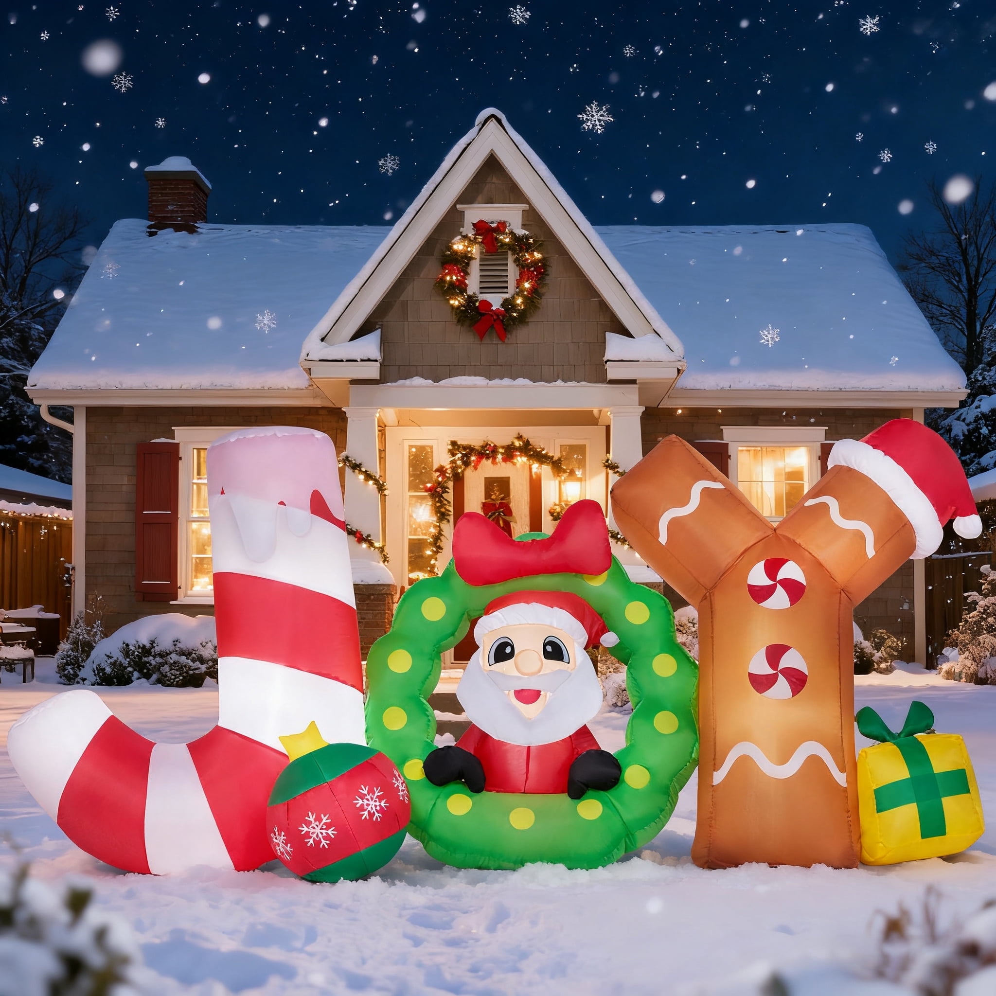 Monika Chen Joyfy Long Christmas Inflatable Decoration Blow Up Joy Santa Build-In Leds Outdoor 8 Ft With For Entertaining Play Safe Kid Friendly Fun