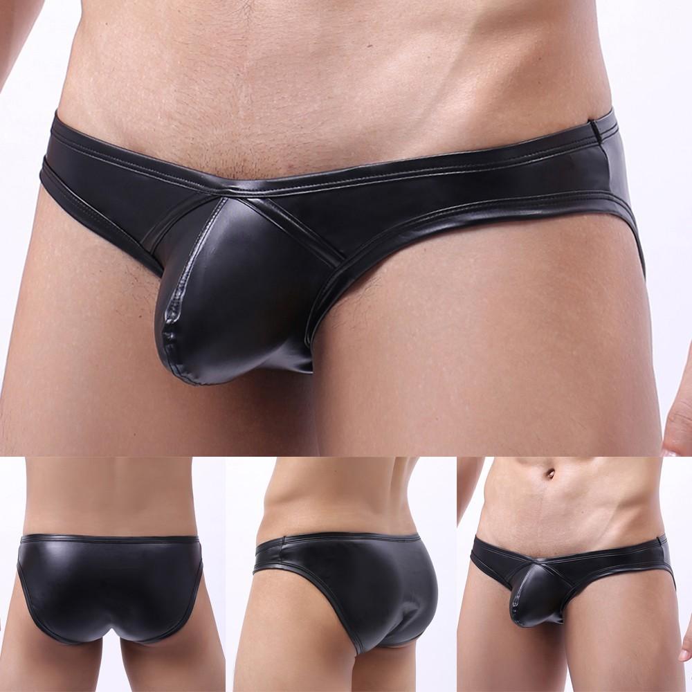 UK Thongs Underwear Faux Leather Briefs Black Sexy Mens Lingerie Boxer Jockstrap
