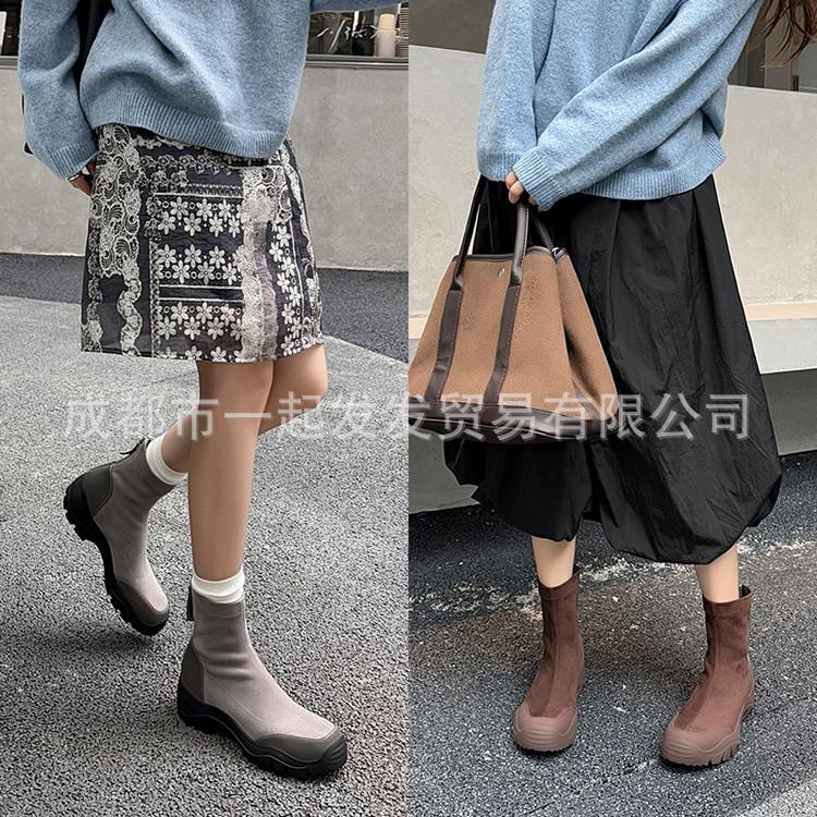 2025 Autumn and Winter New~ Comfortable and Versatile Thick-heeled Short Boots Women's Commuting Round Head Height Increase 4cm Thick-soled Martin Boo