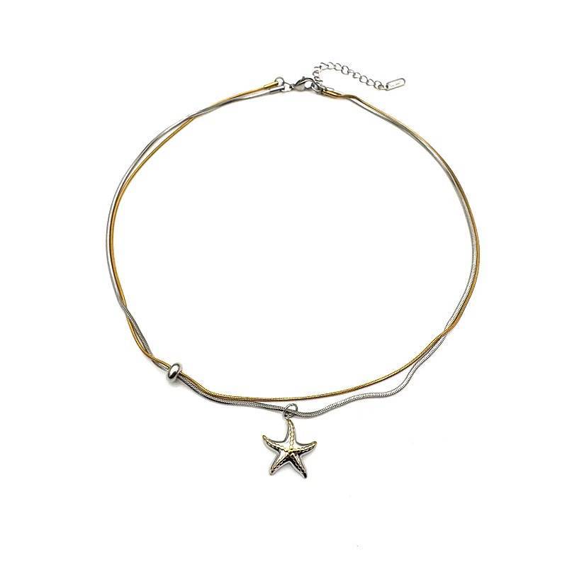 Starfish Necklace With Double Layer Chain For Trendy Fashion Lovers