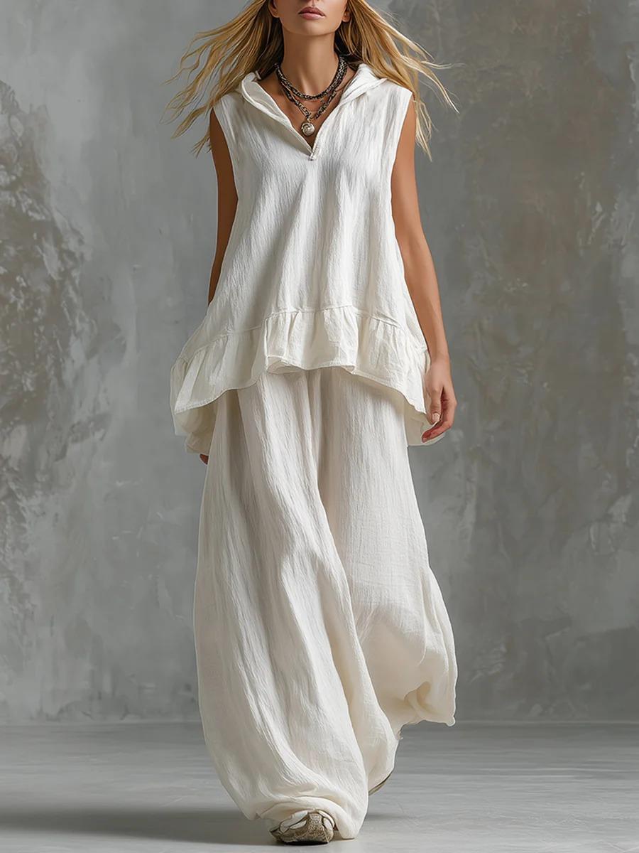 Women White Sleeveless V Neck Ruffle Maxi Dress Casual Loose Fit Flowy Summer Dress S белый