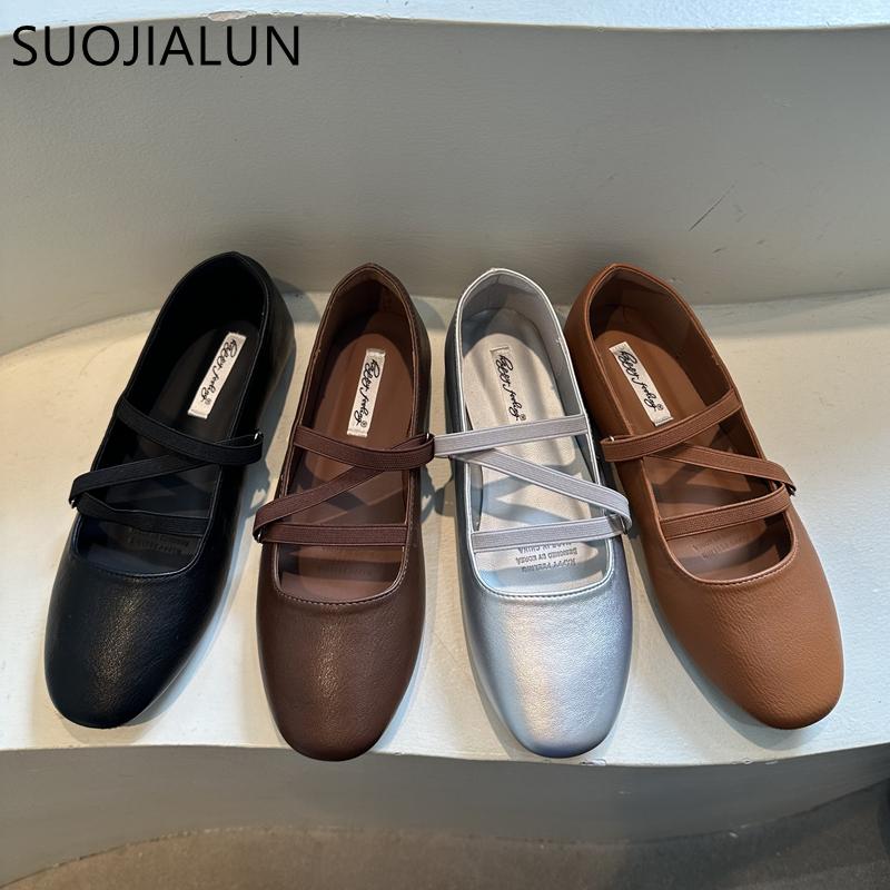 Fashion SUOJIALUN 2025 Autumn New Women Flat Shoes Fashion Round Toe Shallow Slip On Boat Shoes Soft Flat Heel Casua Dress Mary Jane Sho