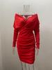 2025 Socialite Autumn Pleated V-Neck Bodycon Dress: Waist-Cinching One-Step Skirt Women's Clothing