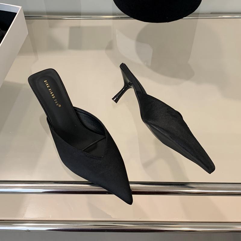 Fashion SUOJIALUN 2025 New Brand Women Slipper Fashion Shallow Slip On Ladies Elegant Mules Shoes Thin High Heel Dress Slides Pumps Shoe