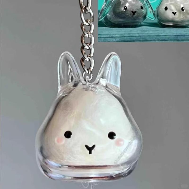Scatola Trasparente per Ricordi di Pelo di Animale Cartone Animato Portachiavi Organizzatore in Pelliccia di Animale Carino Coniglio Portachiavi Ciondolo Borsa Souvenir per Animali