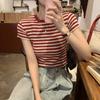 Summer Korean Short Sleeve T-shirts for Women Clothing Vintage Stripe Casual Slim T Shirt Harajuku Students Y2k Tops Streetwear