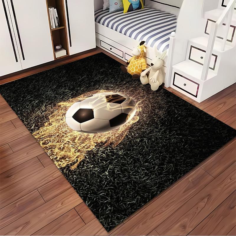 Flaming Soccer Ball Pattern Rug Suitable for use as an anti-slip game mat for living room and bedroom sofas