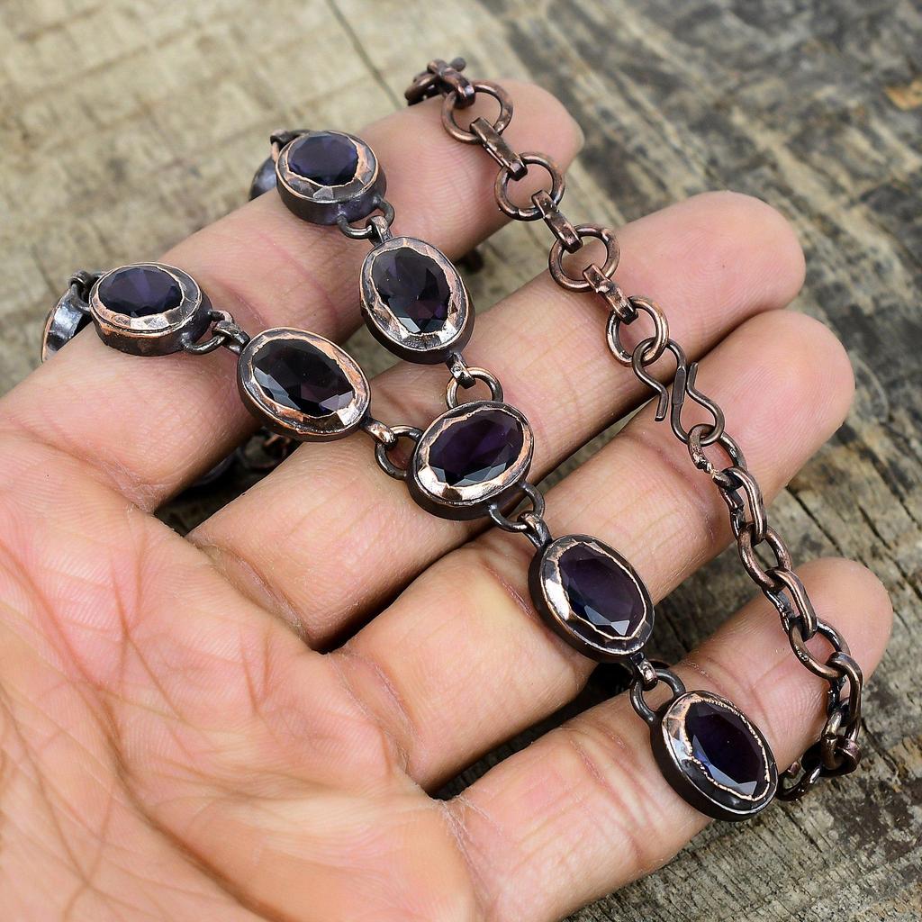 Faceted african amethyst necklace electroformed copper necklace handmade jewelry gemstone necklace adjustable chain necklace gifts for her