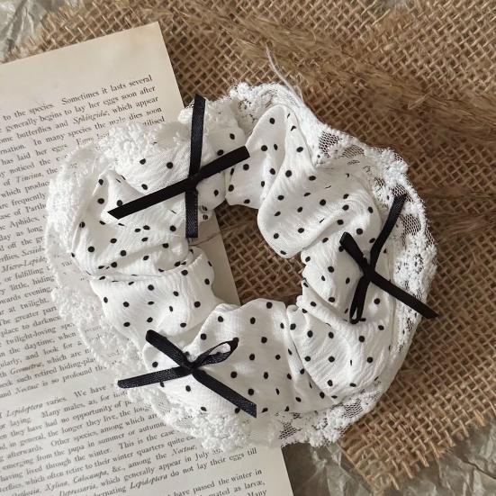Hair Tie Dot Print Lace Splicing Bowknot Decor Hair Band High Elasticity Soft Fabric Ponytail Holder Hair Accessory