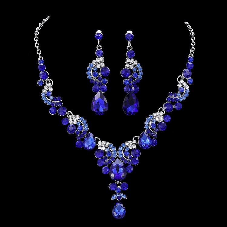 2 Teile/satz Diamonding Schmuck Luxus Voller Kristall Stein Halbkreis Charme Braut Ohrstecker Halskette