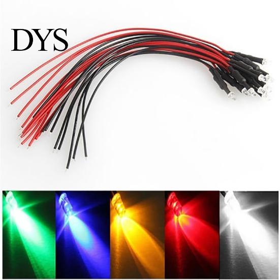 10 Stück 20 cm 3 mm/5 mm LED-Lampenkabel, vorverkabelt, DC-emittierendes Diodenlicht