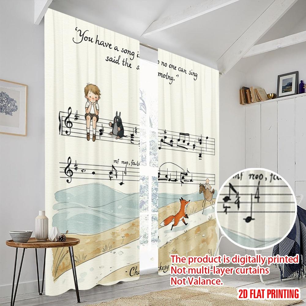 2 Stück 2D Flachdruck Partyvorhang Charlie Mackesy Song Fuchs Pferd 100% Polyester Ohne Strom Geburtstagsfeier Perfekt für