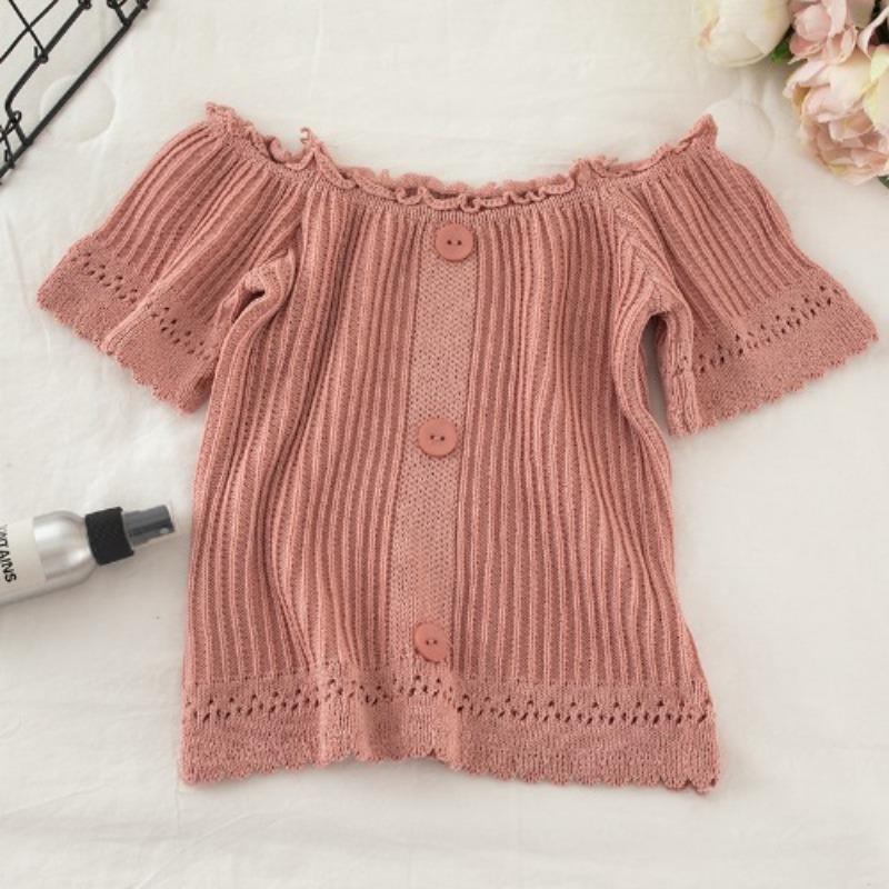 

Модные модные топы с короткими рукавами и тонким однострочным воротником из дерева, без бретелек, тонкие трикотажные топы, повседневные, облегающие, свитера, футболки One size розовый