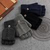 1 Pair Flip Fingerless Gloves Men Winter Soft Thick Warm Convertible Mittens for Typing Running