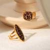 Trendy Leopard Print Stainless Steel Adjustable Ring for Women - 18k Gold Plated Titanium Fashion Jewelry Ring