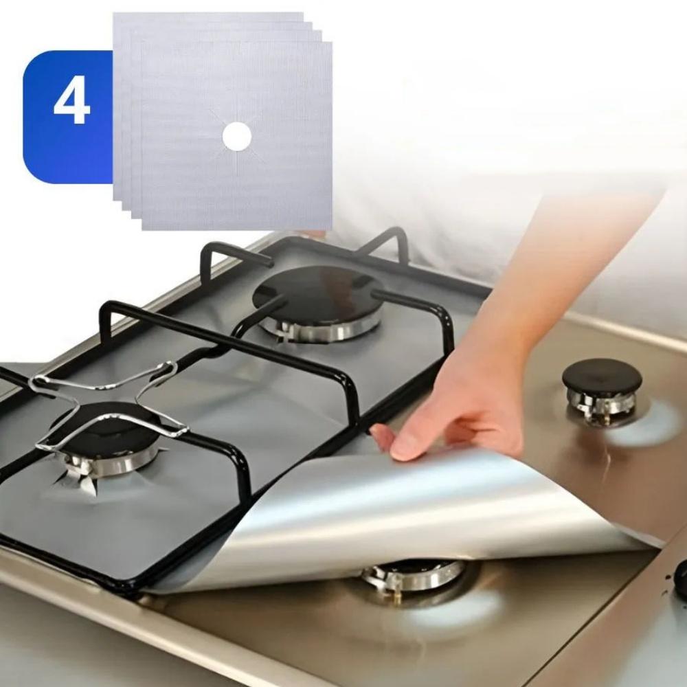 4 Pcs Silver Color Protective Coating For Gas Stoves Reusable Protection