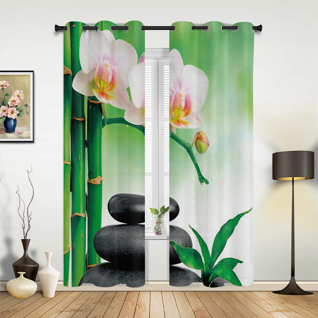 Flower Stone Pink Orchid Reflection White Curtains for Bedroom Living Room Drapes Kitchen Children Window Curtain Home Decor