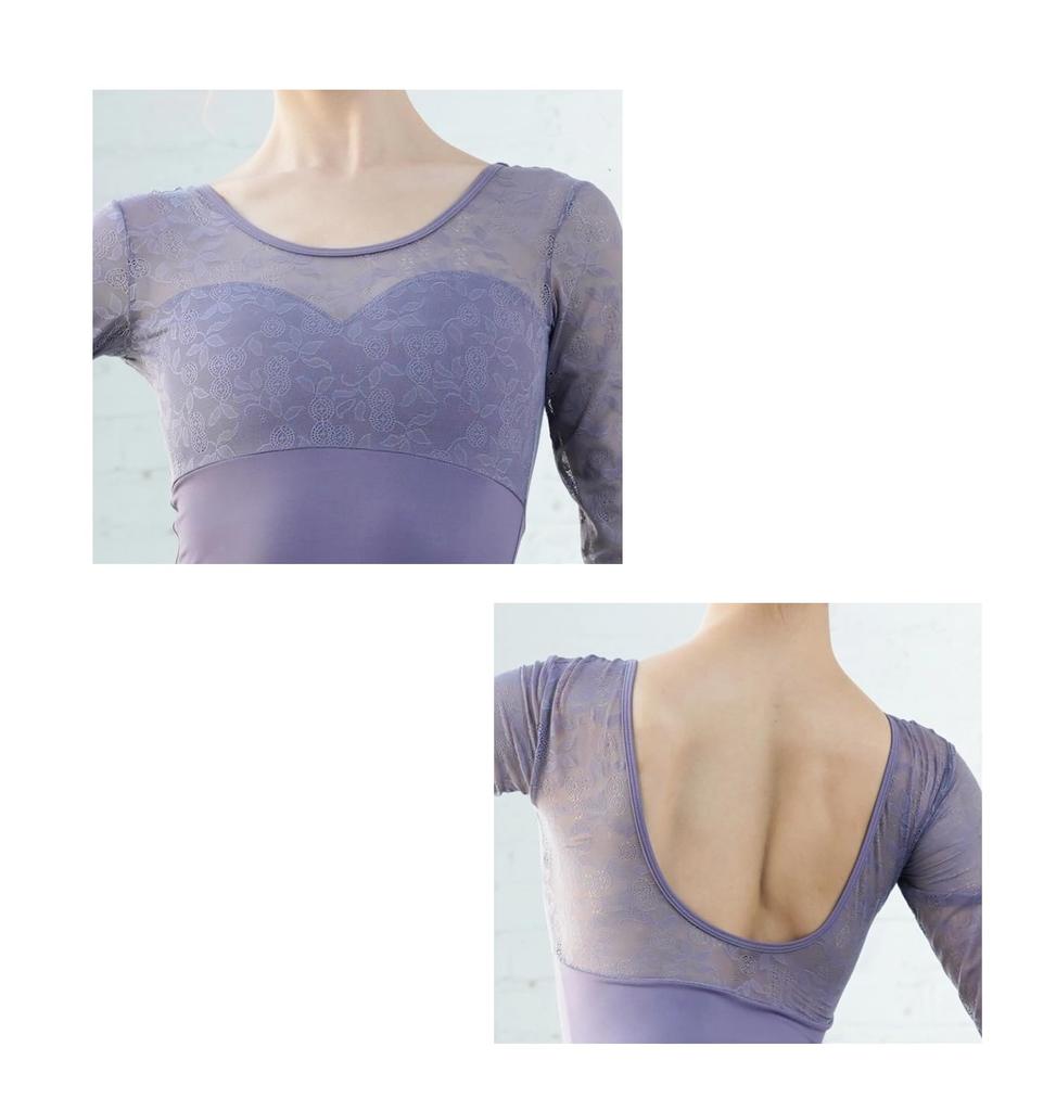 ProDance Jednobarevné krajkové baletní tričko s dlouhým rukávem Velikost M Dámské (PLL011BA, (160), Levandule)